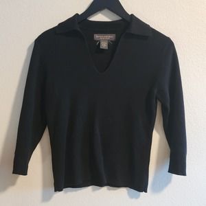 Banana Republic Factory Store 3/4 Length Sleeve Black Collared Top Womens Small